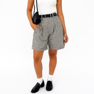 Vintage Casablanca Black White Plaid Shorts Size 8 High Waist Linen Preppy 90s‎
